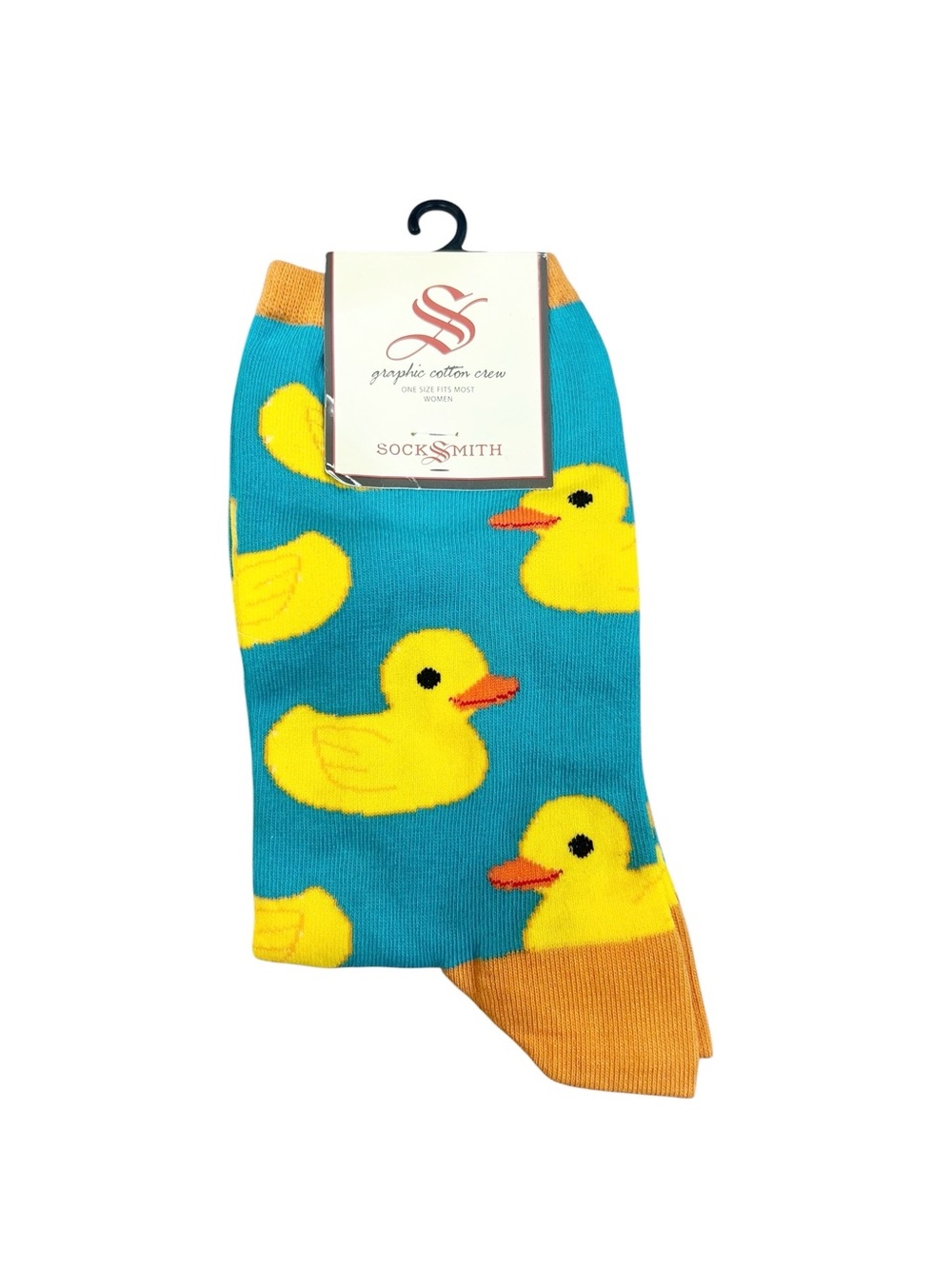 SockSmith Women’s Rubber Ducky Cotton Crew Socks Blue Yellow Retro Fun NWT